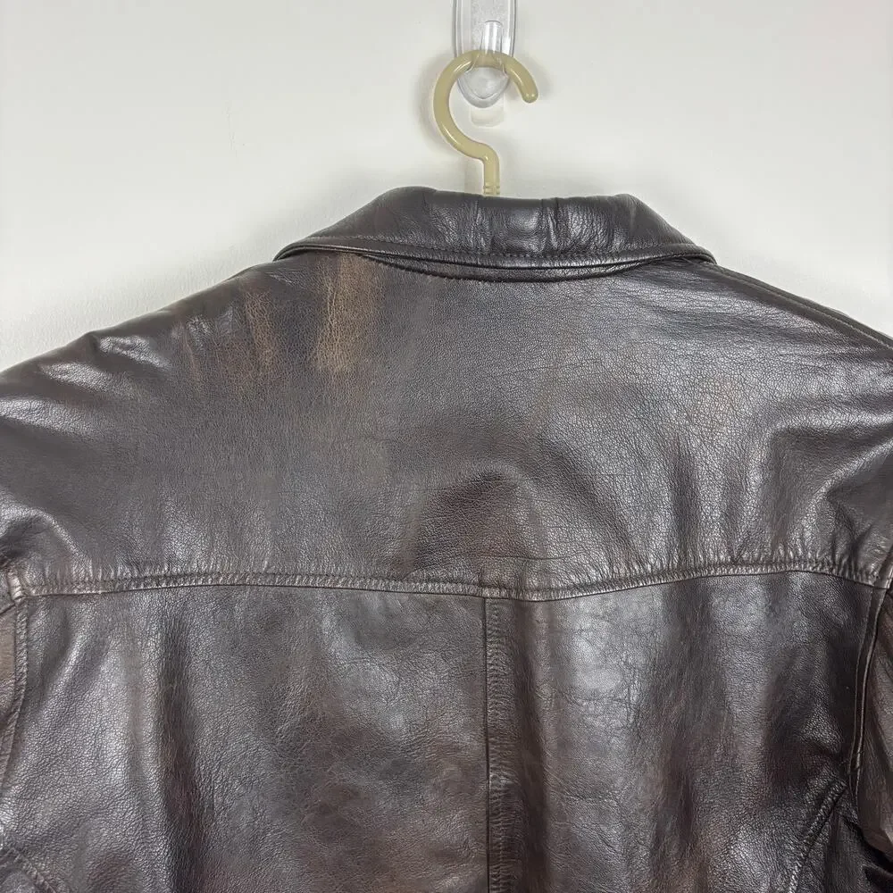 VINTAGE Brown Leather Jacket Distressed Patina size 54 (52